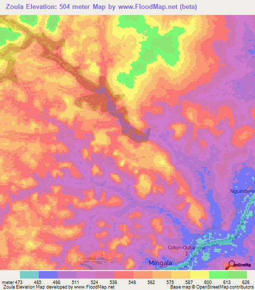 Zoula,Central African Republic Elevation Map