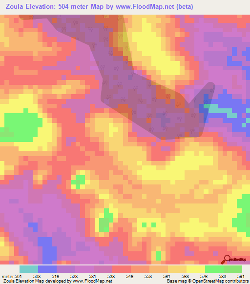 Zoula,Central African Republic Elevation Map