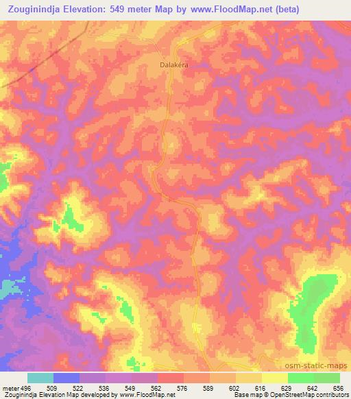 Zouginindja,Central African Republic Elevation Map