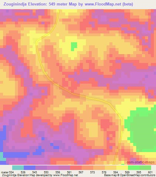 Zouginindja,Central African Republic Elevation Map