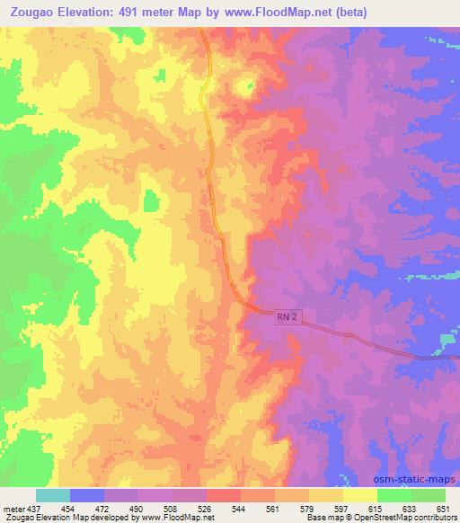 Zougao,Central African Republic Elevation Map