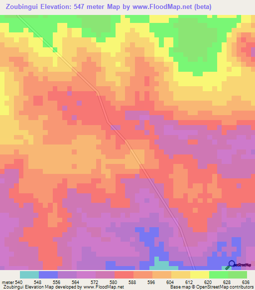 Zoubingui,Central African Republic Elevation Map