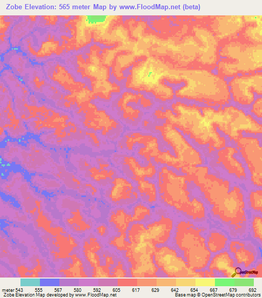 Zobe,Central African Republic Elevation Map