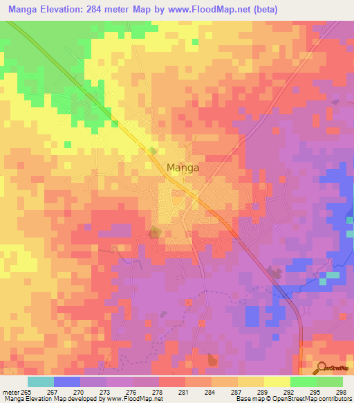 Manga,Burkina Faso Elevation Map