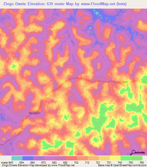 Zingo Dwete,Central African Republic Elevation Map