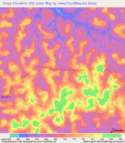 Zinga,Central African Republic Elevation Map