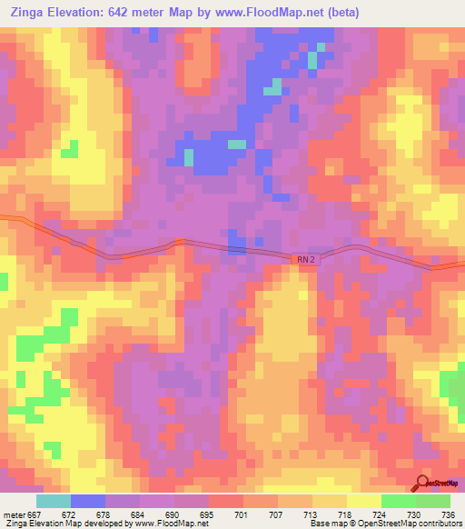 Zinga,Central African Republic Elevation Map