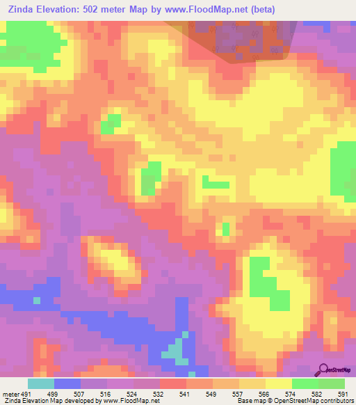 Zinda,Central African Republic Elevation Map