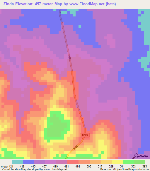 Zinda,Central African Republic Elevation Map