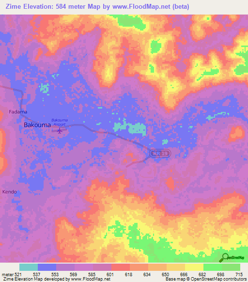 Zime,Central African Republic Elevation Map