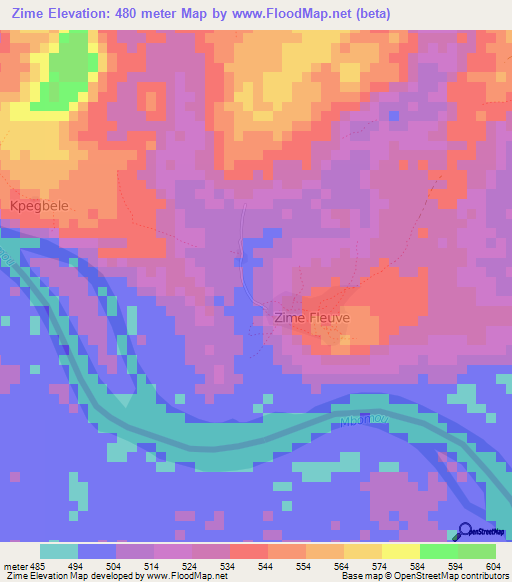 Zime,Central African Republic Elevation Map