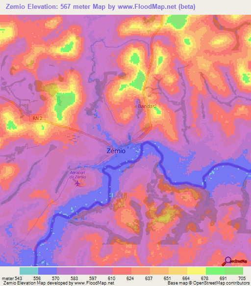 Zemio,Central African Republic Elevation Map