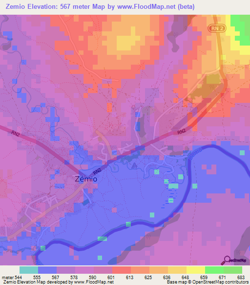 Zemio,Central African Republic Elevation Map