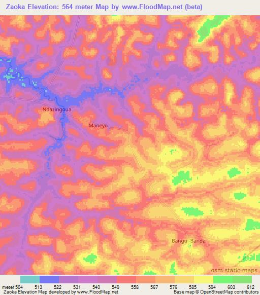 Zaoka,Central African Republic Elevation Map