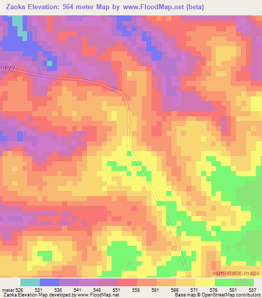 Zaoka,Central African Republic Elevation Map