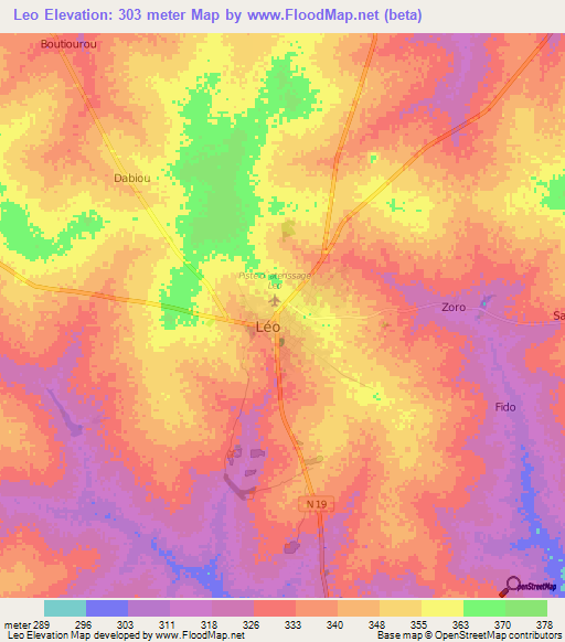 Leo,Burkina Faso Elevation Map