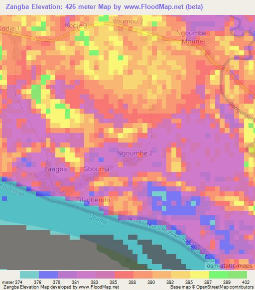Zangba,Central African Republic Elevation Map