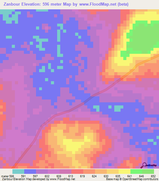 Zanbour,Central African Republic Elevation Map