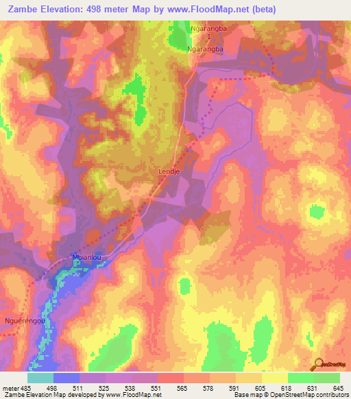 Zambe,Central African Republic Elevation Map