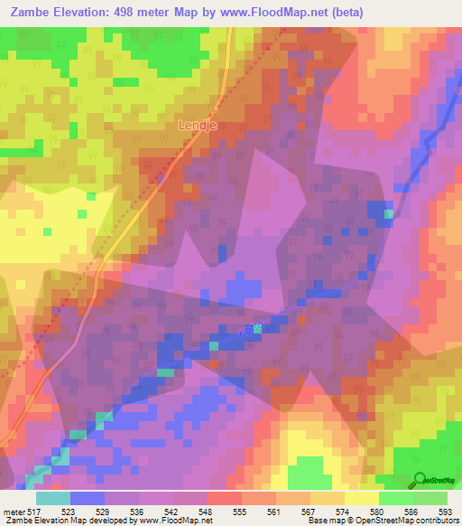 Zambe,Central African Republic Elevation Map