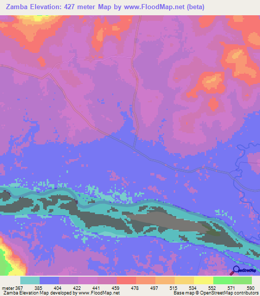 Zamba,Central African Republic Elevation Map