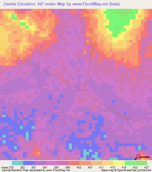 Zamba,Central African Republic Elevation Map