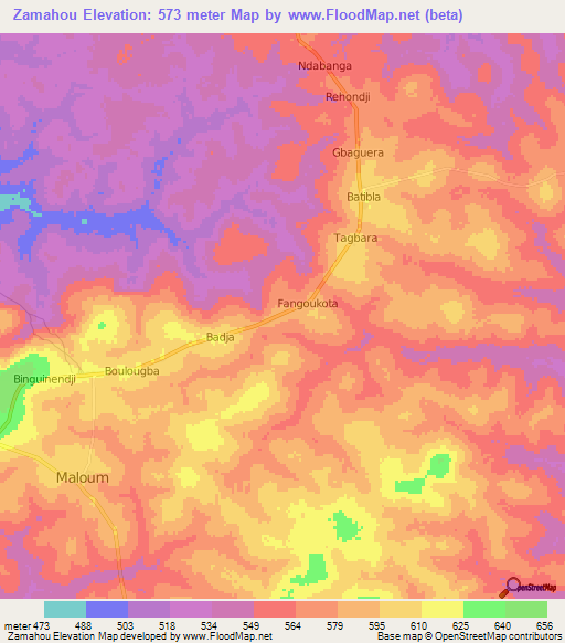 Zamahou,Central African Republic Elevation Map