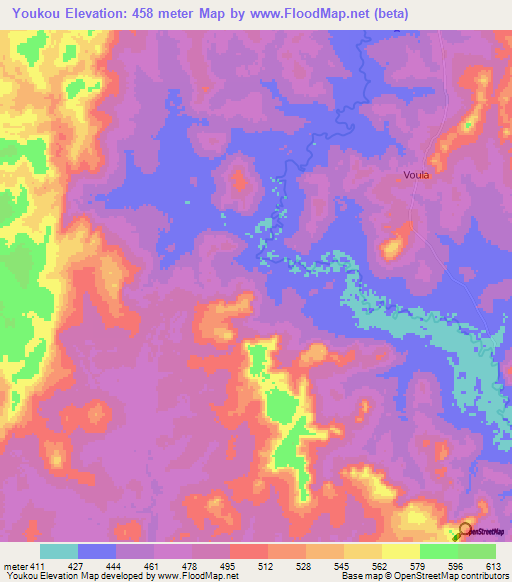 Youkou,Central African Republic Elevation Map