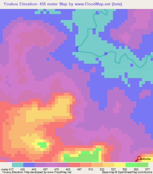 Youkou,Central African Republic Elevation Map