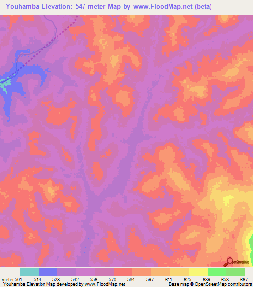 Youhamba,Central African Republic Elevation Map