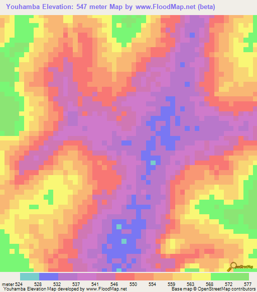Youhamba,Central African Republic Elevation Map