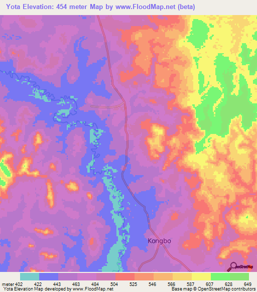 Yota,Central African Republic Elevation Map
