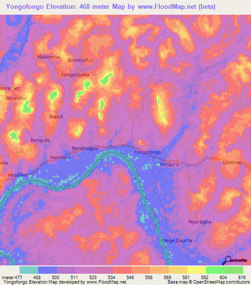 Yongofongo,Central African Republic Elevation Map