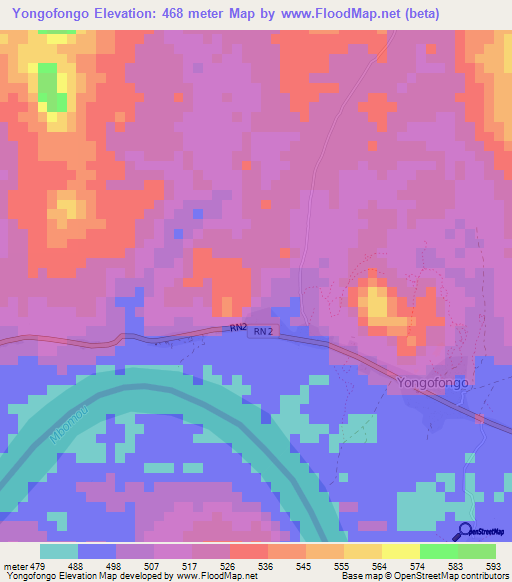 Yongofongo,Central African Republic Elevation Map