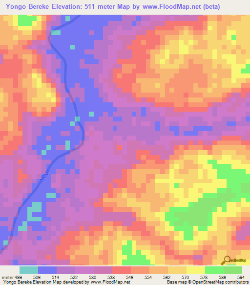 Yongo Bereke,Central African Republic Elevation Map