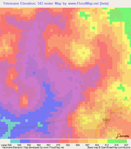 Yetomane,Central African Republic Elevation Map