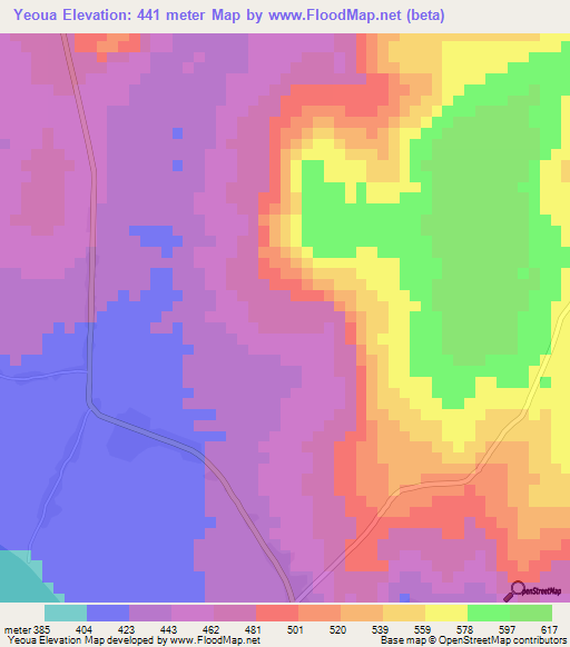 Yeoua,Central African Republic Elevation Map