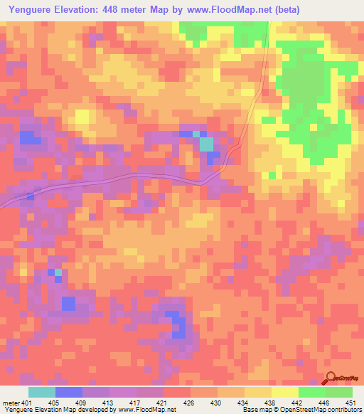 Yenguere,Central African Republic Elevation Map
