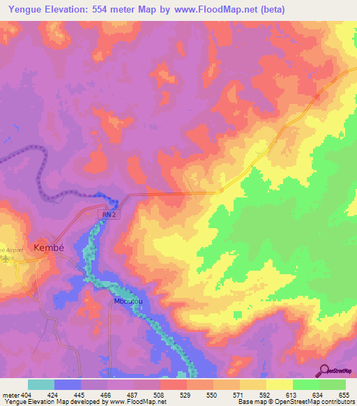 Yengue,Central African Republic Elevation Map