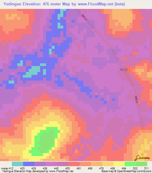 Yedingue,Central African Republic Elevation Map