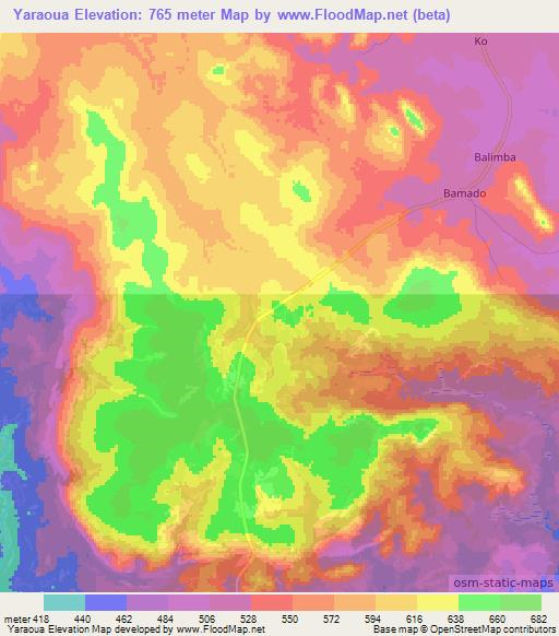 Yaraoua,Central African Republic Elevation Map
