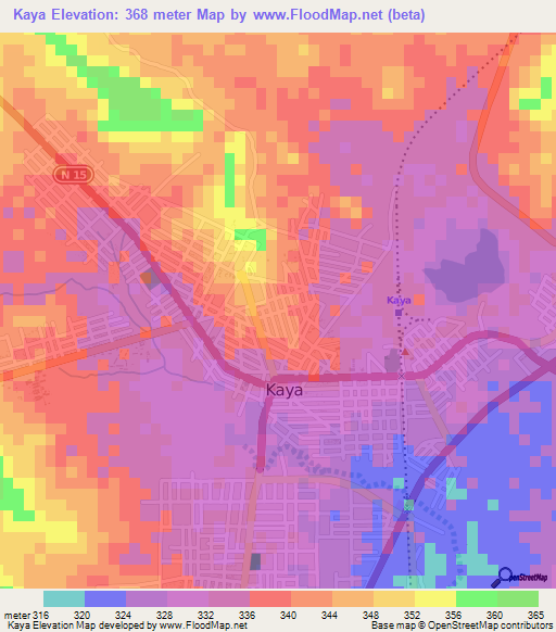 Kaya,Burkina Faso Elevation Map