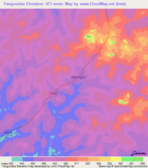Yangouleka,Central African Republic Elevation Map