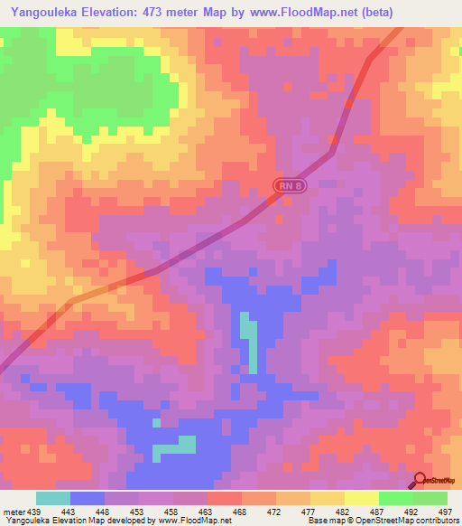 Yangouleka,Central African Republic Elevation Map