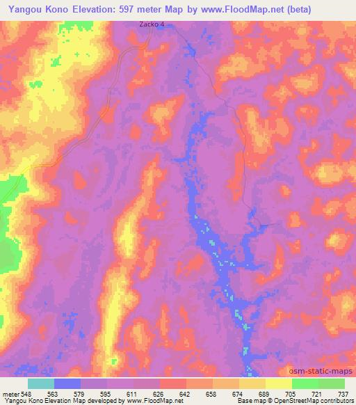 Yangou Kono,Central African Republic Elevation Map