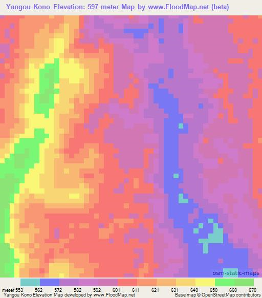 Yangou Kono,Central African Republic Elevation Map