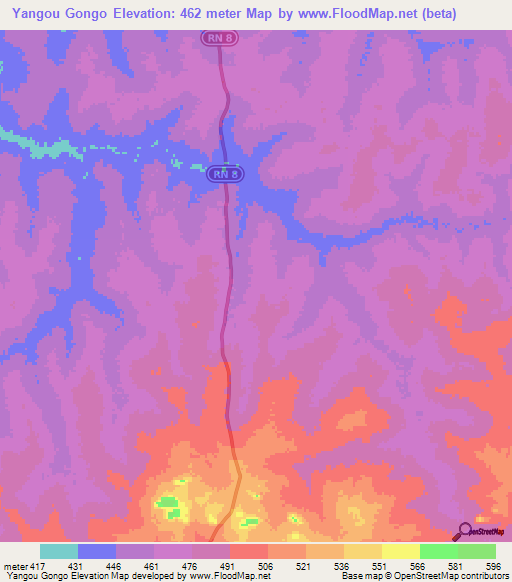 Yangou Gongo,Central African Republic Elevation Map