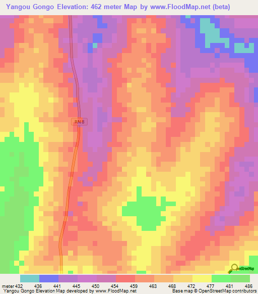 Yangou Gongo,Central African Republic Elevation Map