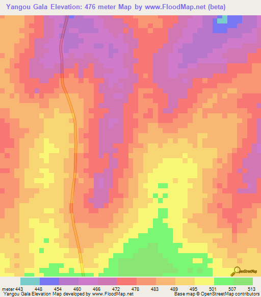 Yangou Gala,Central African Republic Elevation Map
