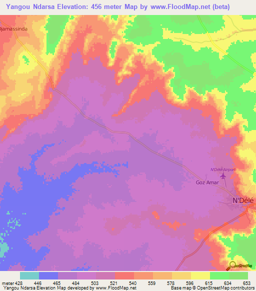 Yangou Ndarsa,Central African Republic Elevation Map